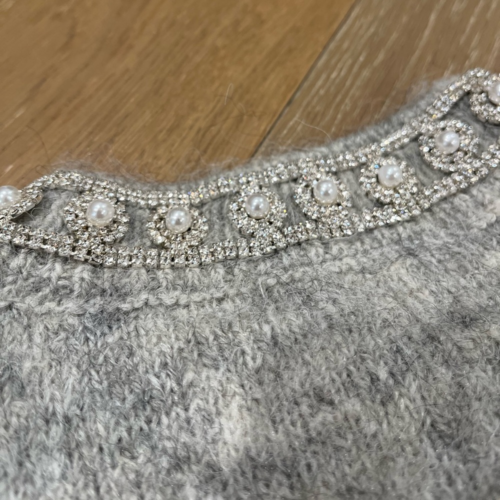 NWOT Zara Gray Short Sleeve Cardigan with Embellished Collar - Picture 6 of 6